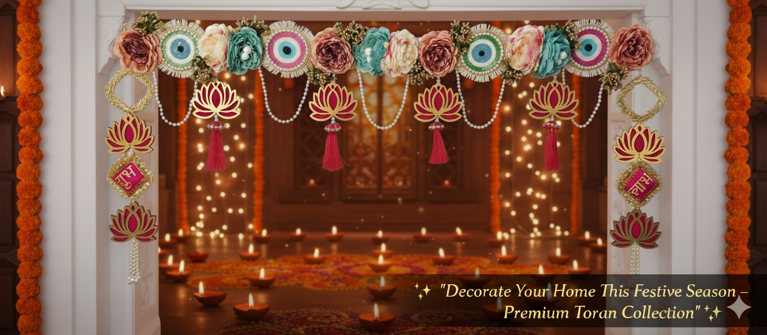 Designer Floral Toran with Lotus Hangings & Evil Eye Motifs