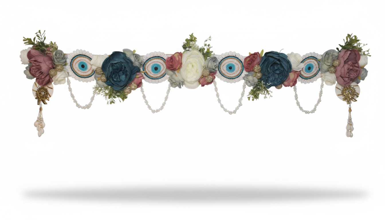 Pastel Floral Toran with Evil Eye & Hanging Pearls