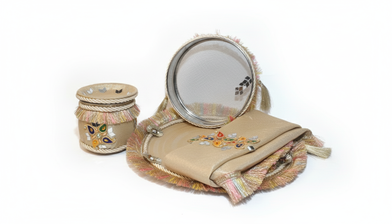 Elegant Karwa Chauth Pooja Thali Set – Decorative Channi, Lota & Thali for Festival Rituals
