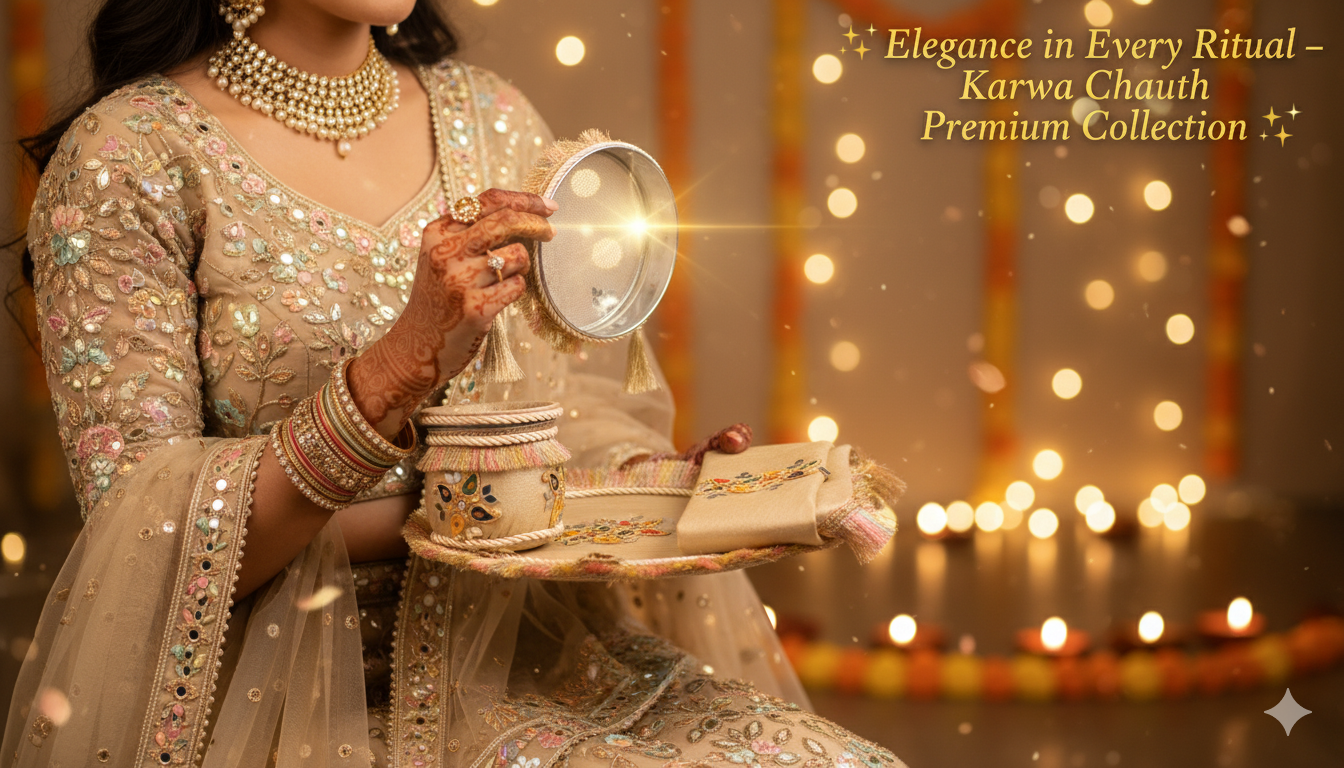 Elegant Karwa Chauth Pooja Thali Set – Decorative Channi, Lota & Thali for Festival Rituals