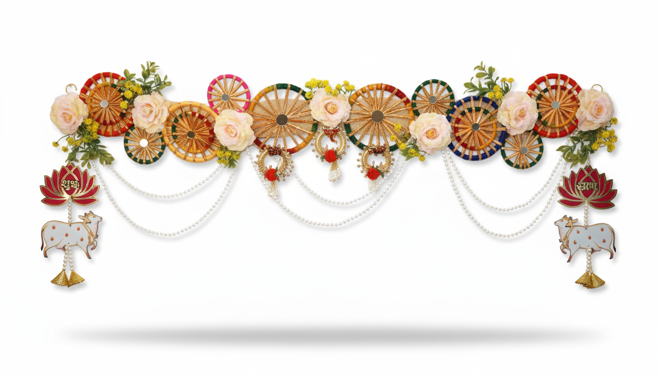 Multi-Color Decorative Wheel Toran with Flowers & Pearl Chains