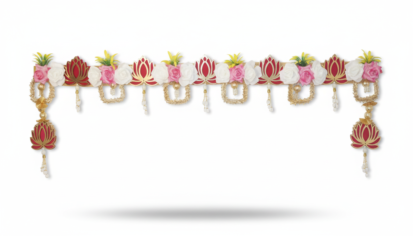 Red Lotus Floral Toran with White & Pink Roses